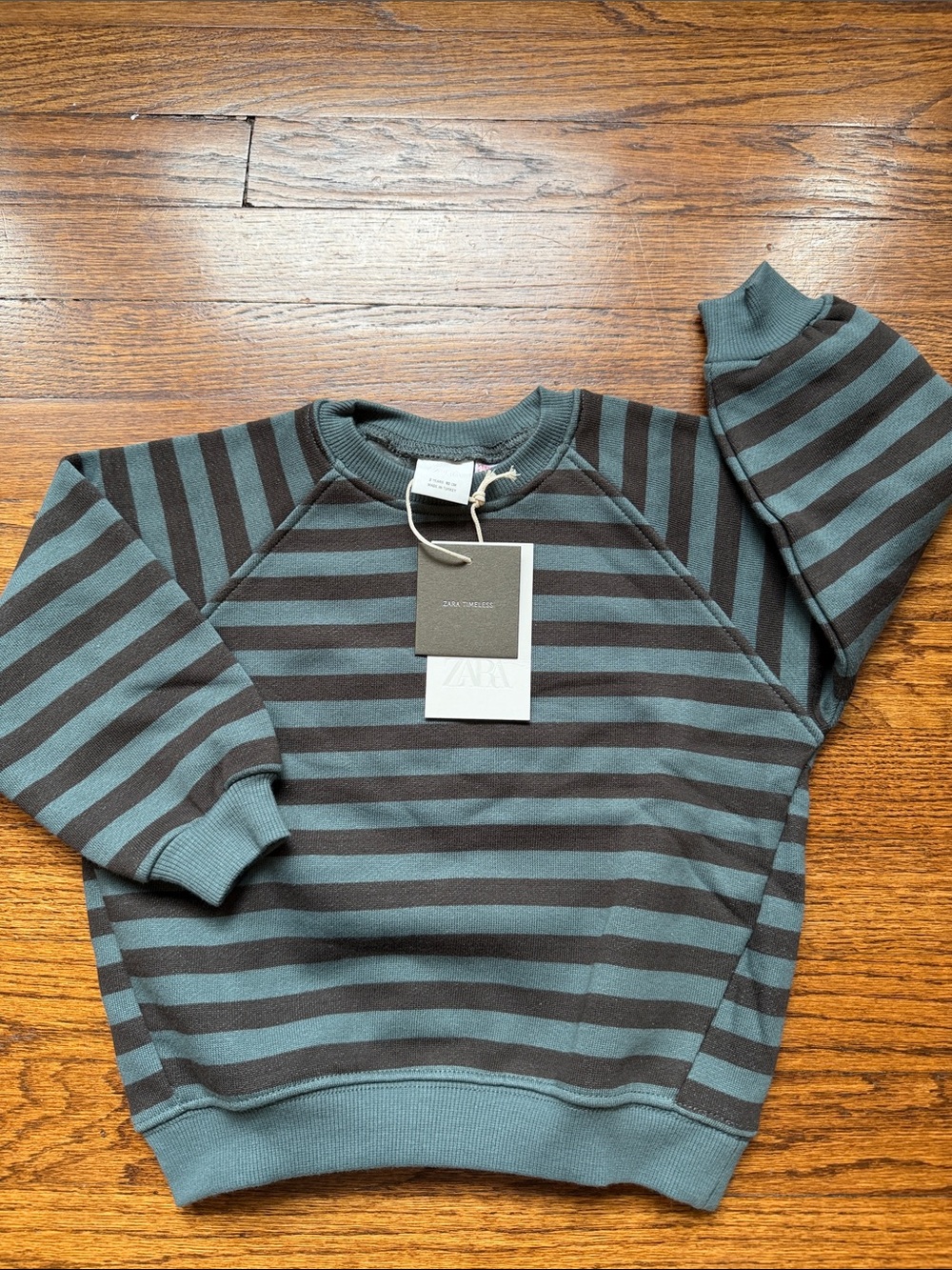 NWT Zara Timeless Toddler Boy Green & Brown Striped Sweatshirt Size 2